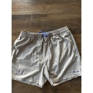 HUK Swim Trunks Mens XL Grey Capers Volley Blue Drawstring Lined